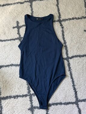 ZARA Navy High-Neck bodysuit